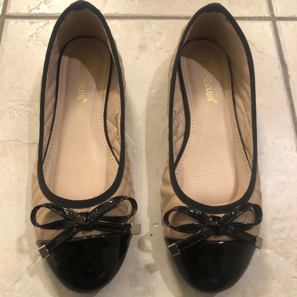 Channel Inspired Beige and Black Flats
